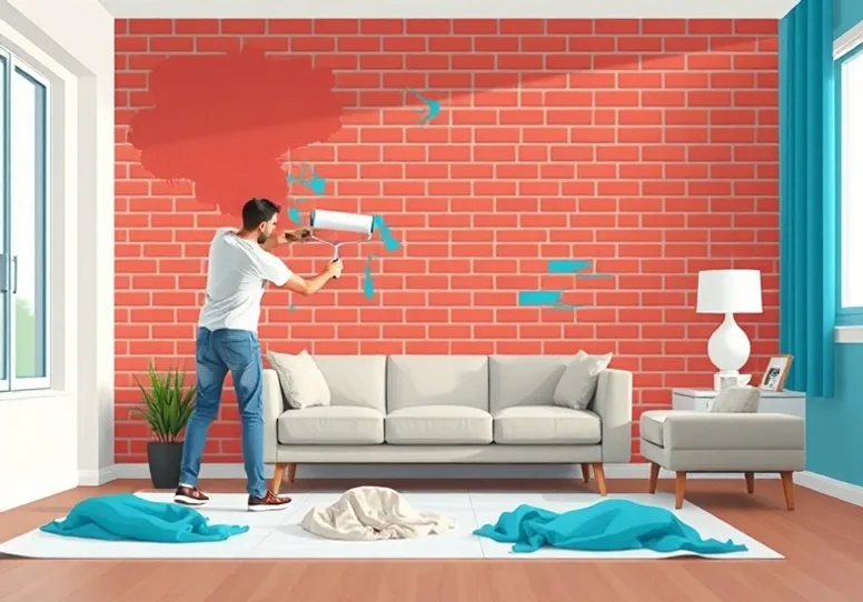 Peintre appliquant la peinture au rouleau sur un mur de salon
